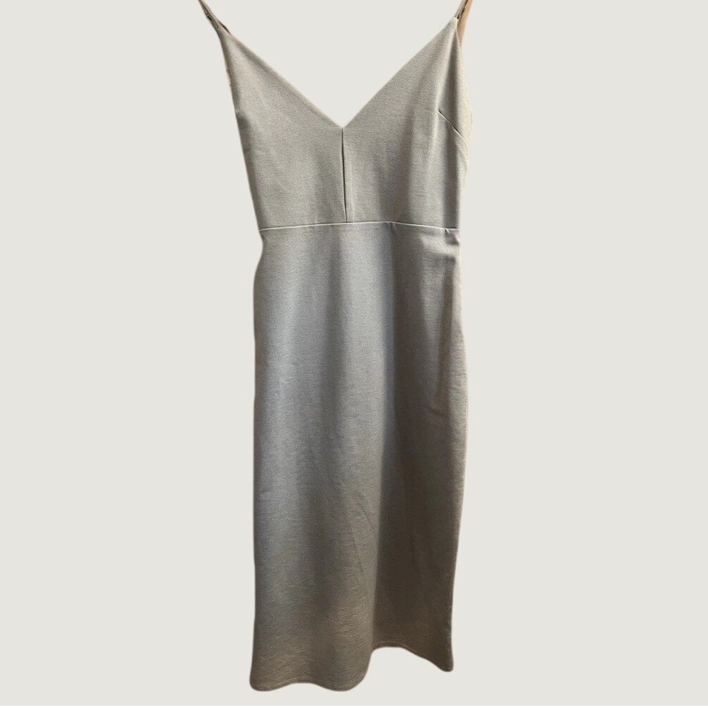 4 SI3NNA Midi Dress Womens Medium Grey V-Neck Lace Up Back DA7590A